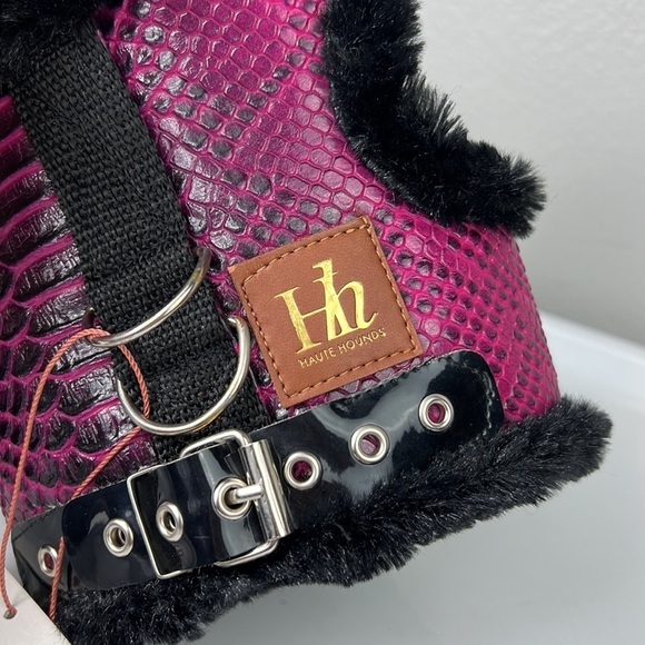 Haute Hounds Luxury Dog Harness Small Faux Croc Leather Black Plush Puppy - Picture 2 of 8